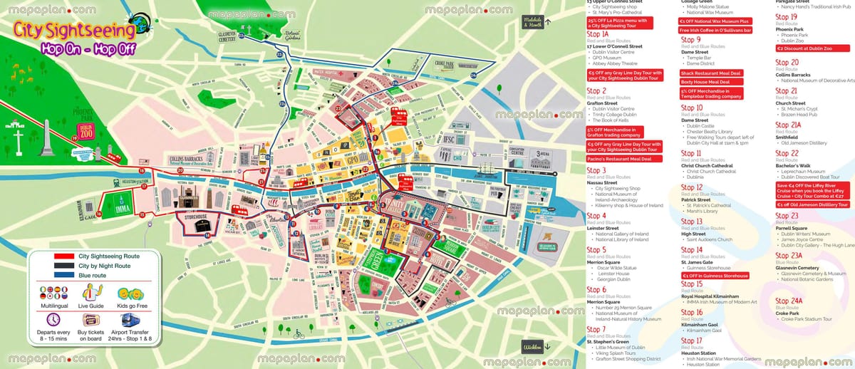 ダブリンのファミリー向けホテバス路線図