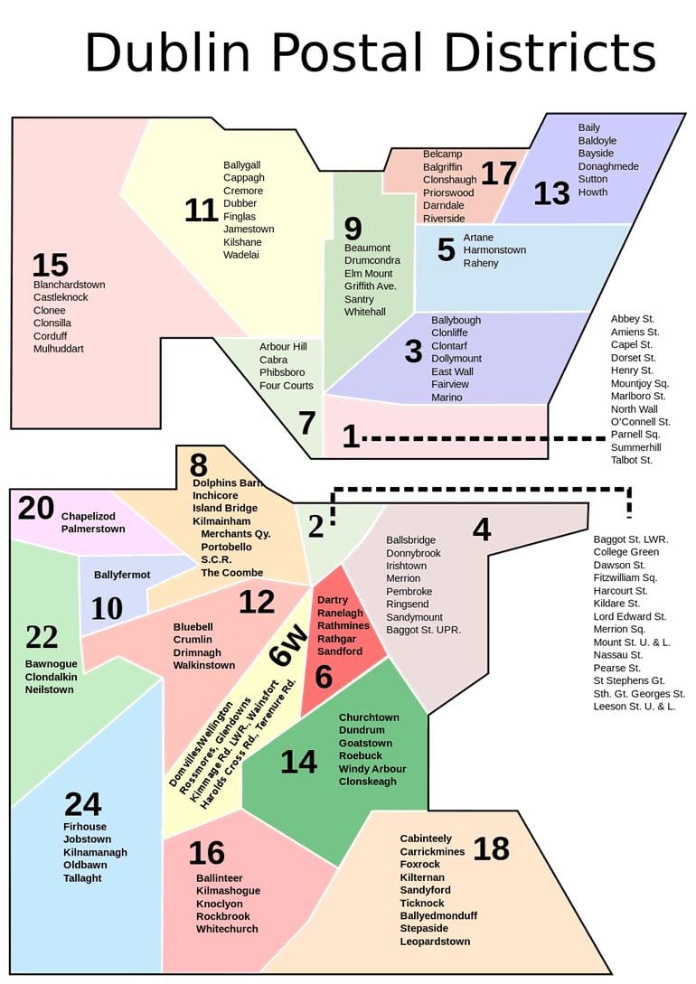 地図のダブリンの郵便番号