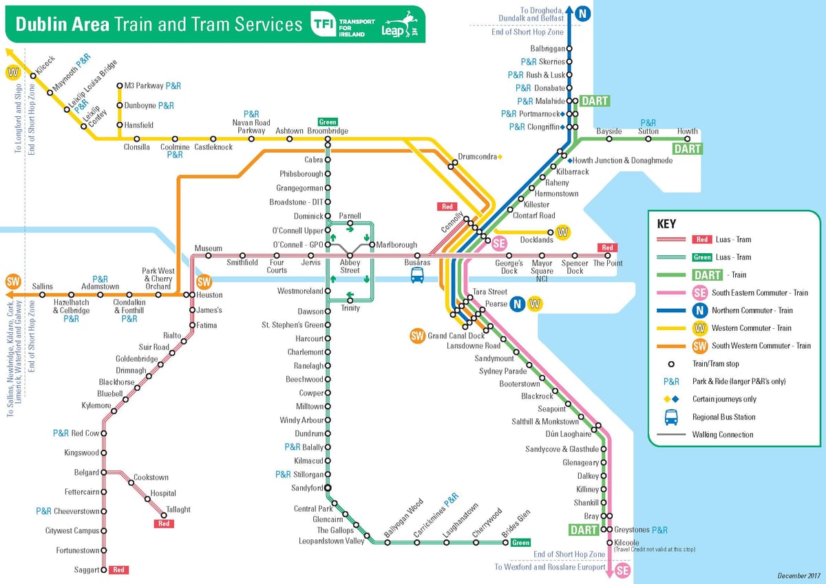 地図のDARTの駅ダブリン
