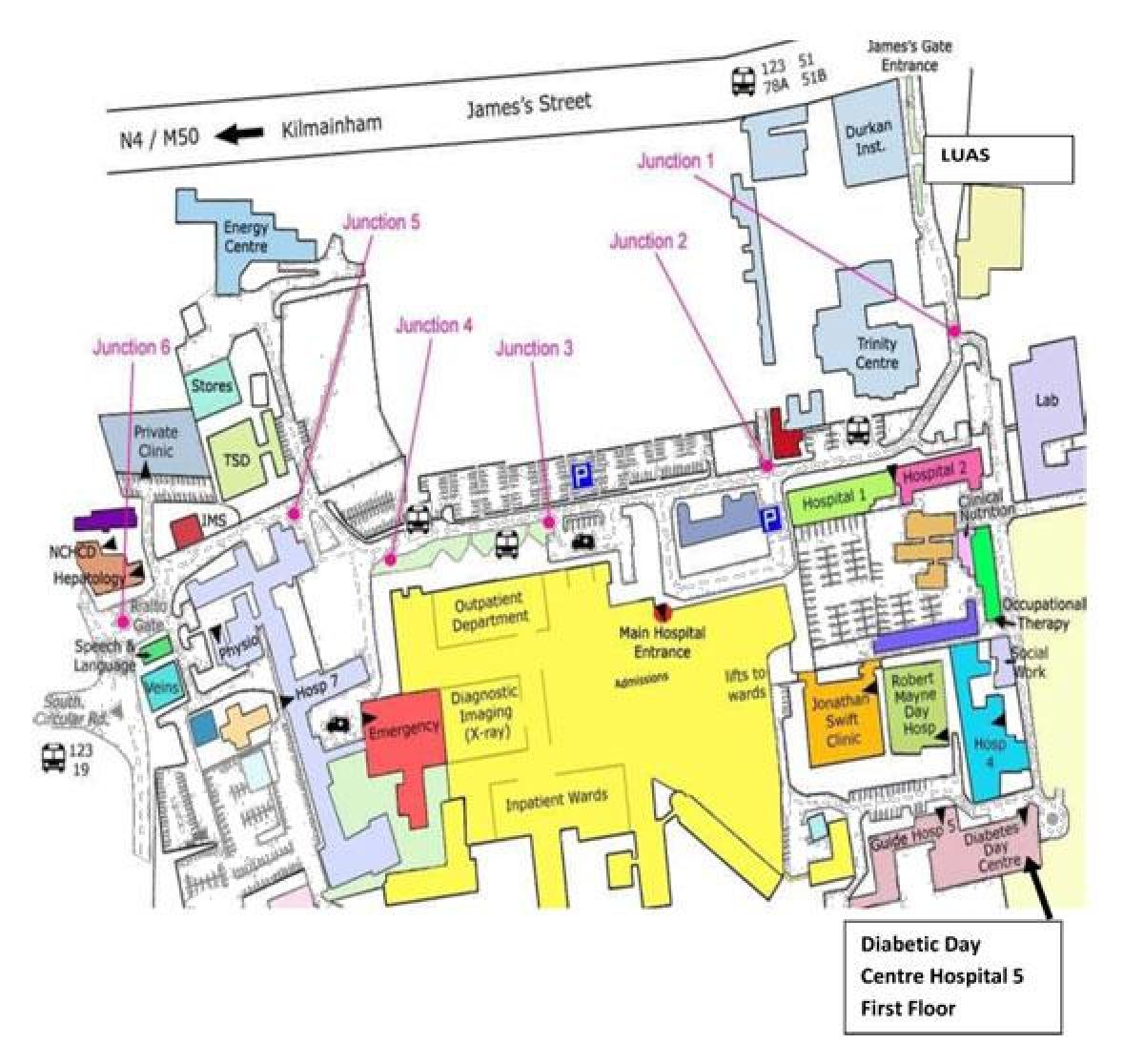 セントジェームズ病院ダブリンの地図